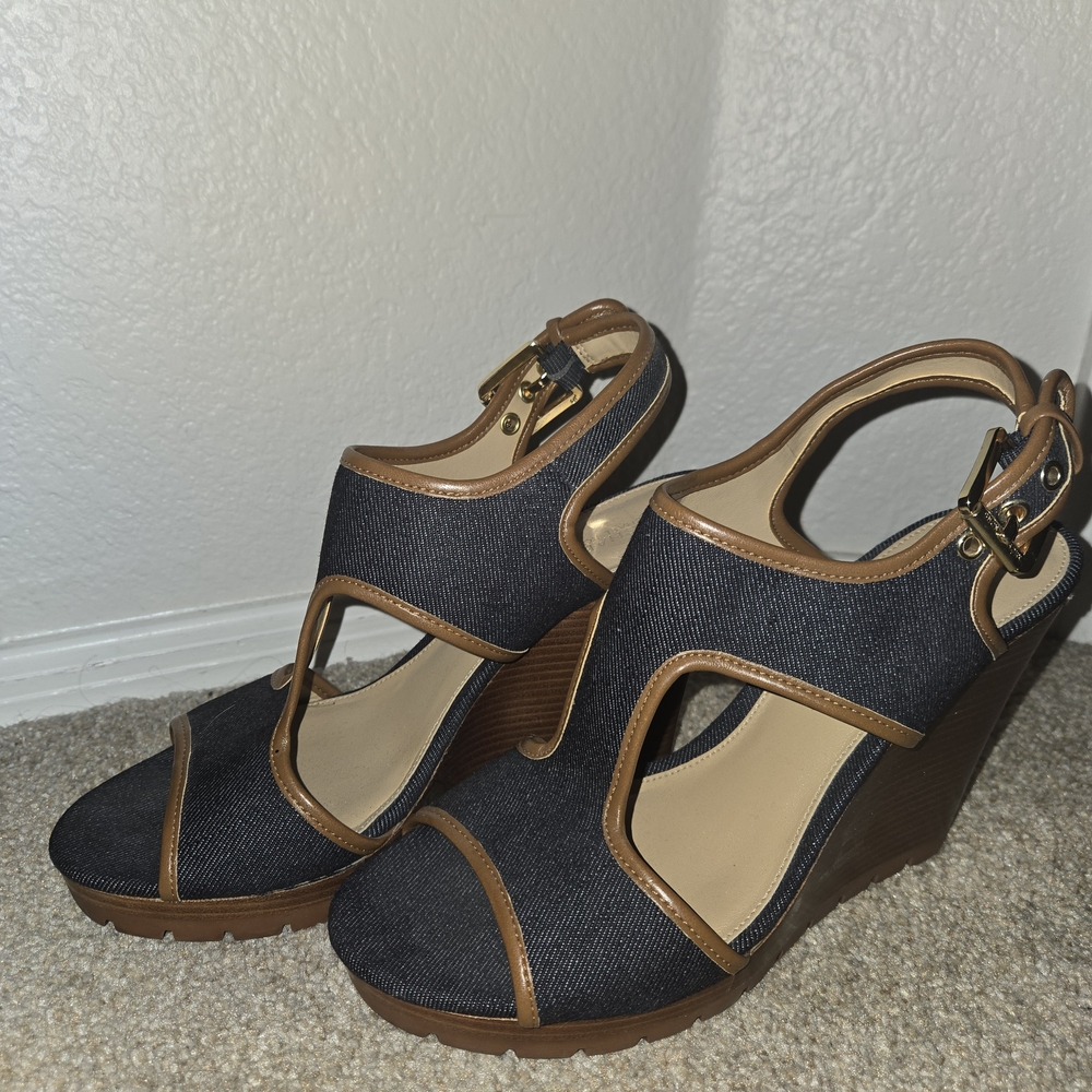 Michael Kors Black and Brown Wedge Sandals